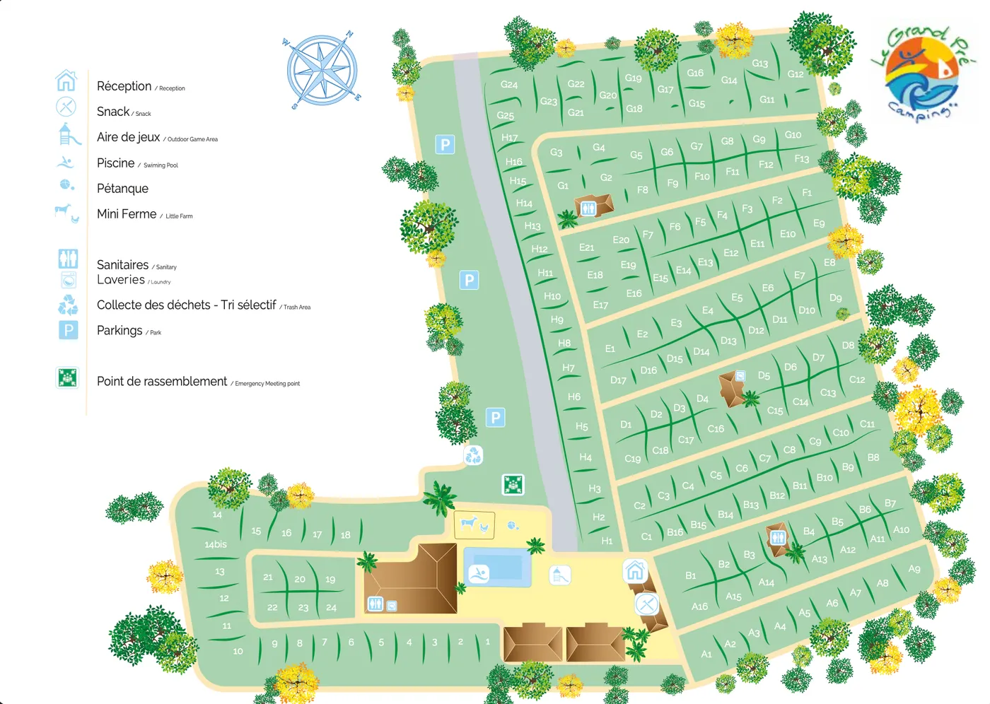 Plan du camping Le Grand Pré